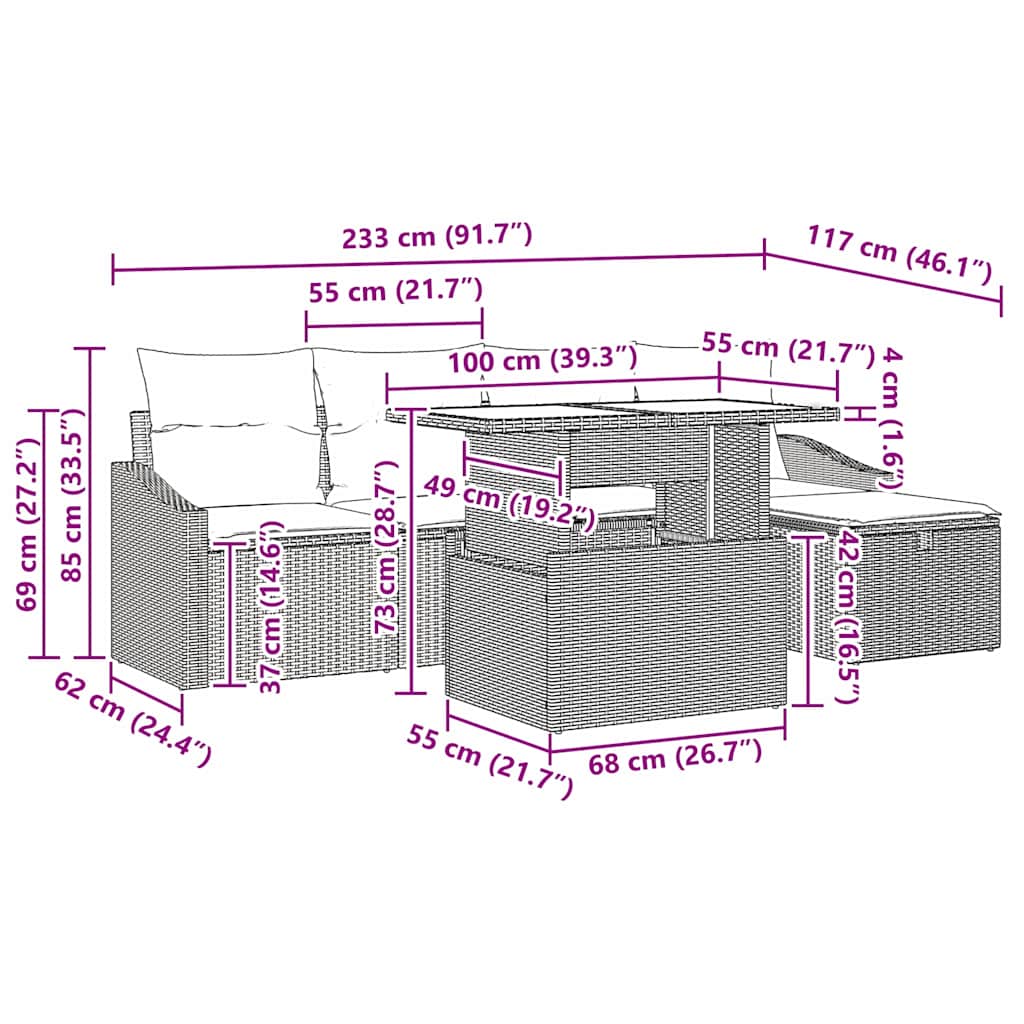 Conjunto de sofá de jardín con cojín 6 pcs Gris claro Poliratán