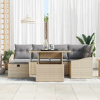 Conjunto de sofá de jardín con cojín 7 pcs Beige Poliratán