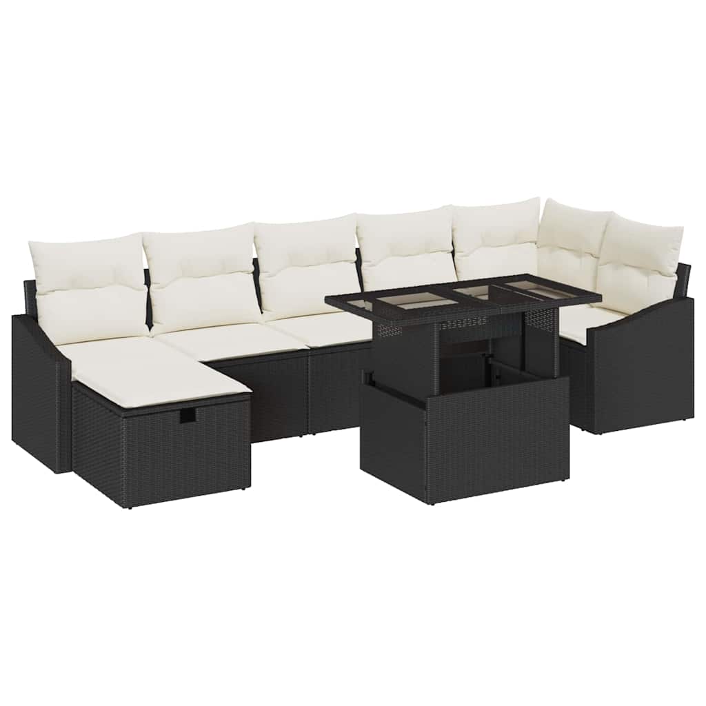 Conjunto de sofá de jardín con cojín 8 pcs Negro Poliratán