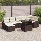Conjunto de sofá de jardín con cojín 8 pcs Marrón Poliratán
