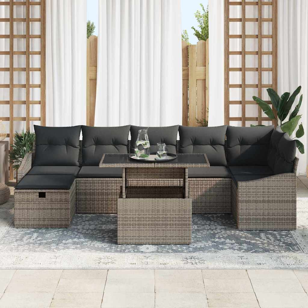 Conjunto de sofá de jardín con cojín 8 pcs Gris Poliratán