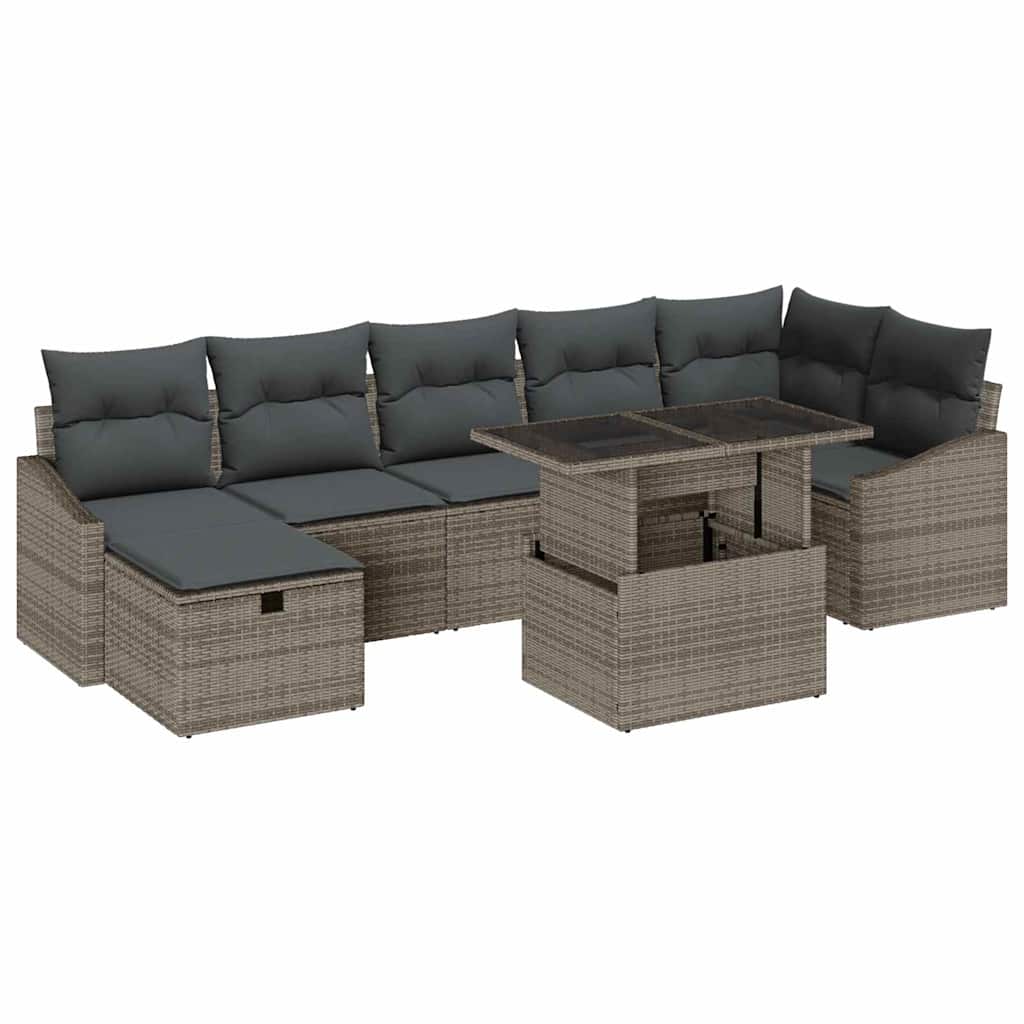 Conjunto de sofá de jardín con cojín 8 pcs Gris Poliratán