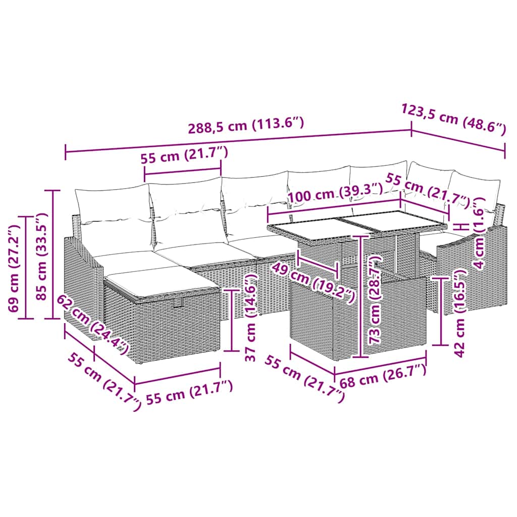 Conjunto de sofá de jardín con cojín 8 pcs Gris Poliratán
