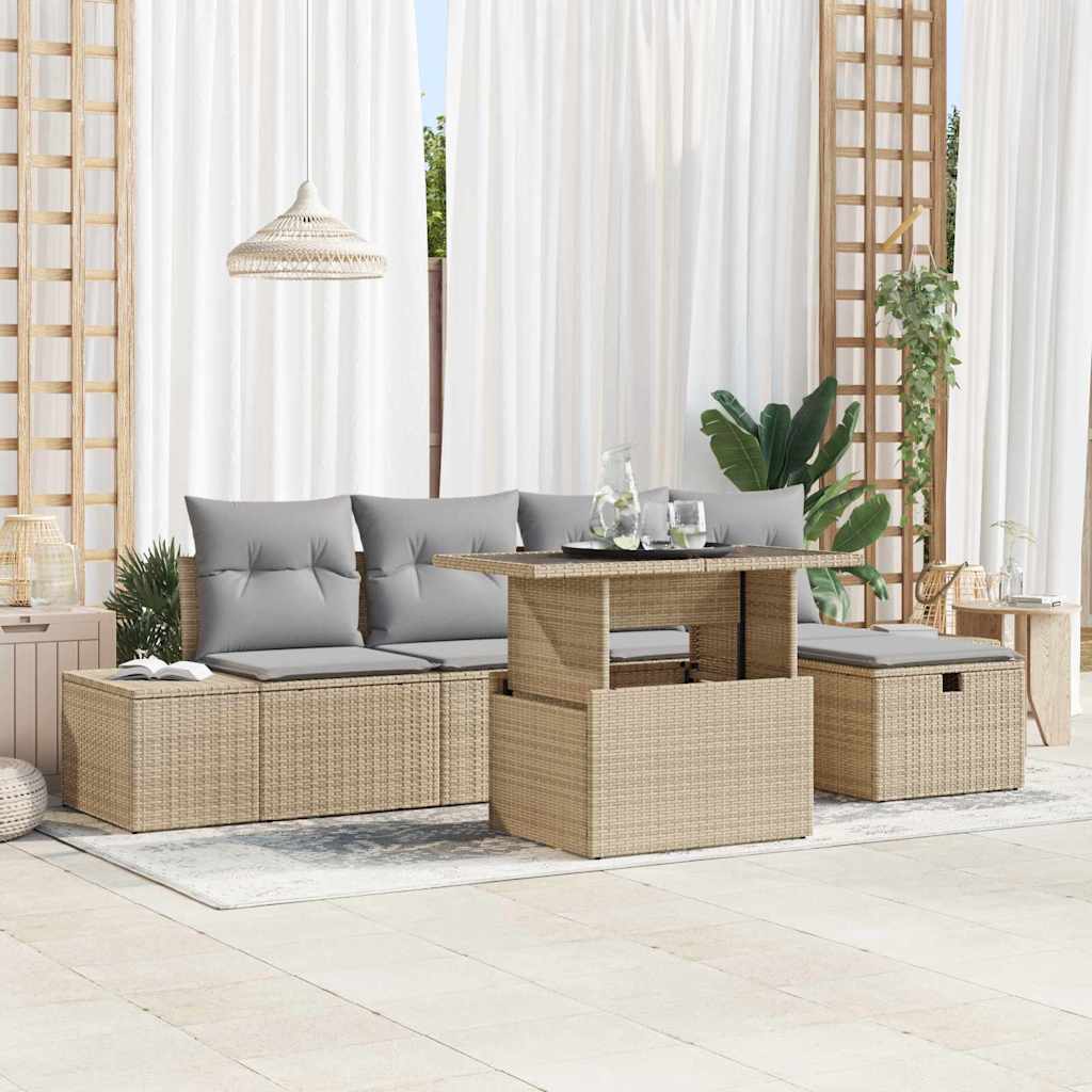 Conjunto de sofá de jardim com almofadão 6 pçs Polirratã