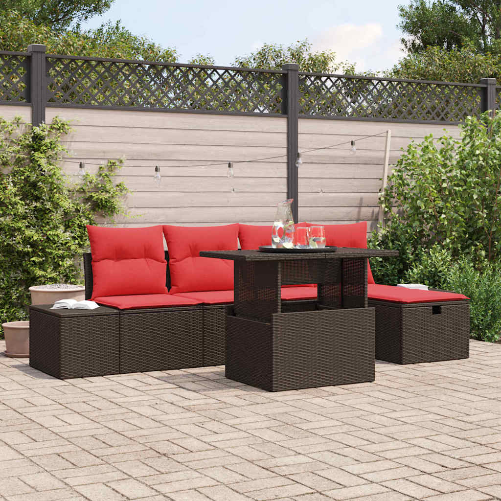 Conjunto de sofá de jardín con cojín 6 pcs ratán sintético