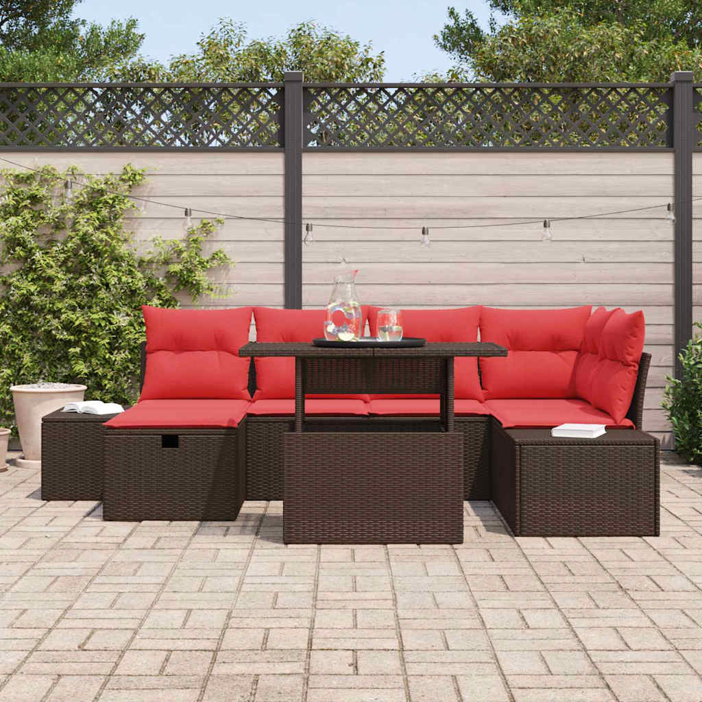 Conjunto de sofá de jardín con cojín 7 pcs ratán sintético