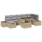 Conjunto de sofá de jardín con cojín 8 pcs Beige Poliratán