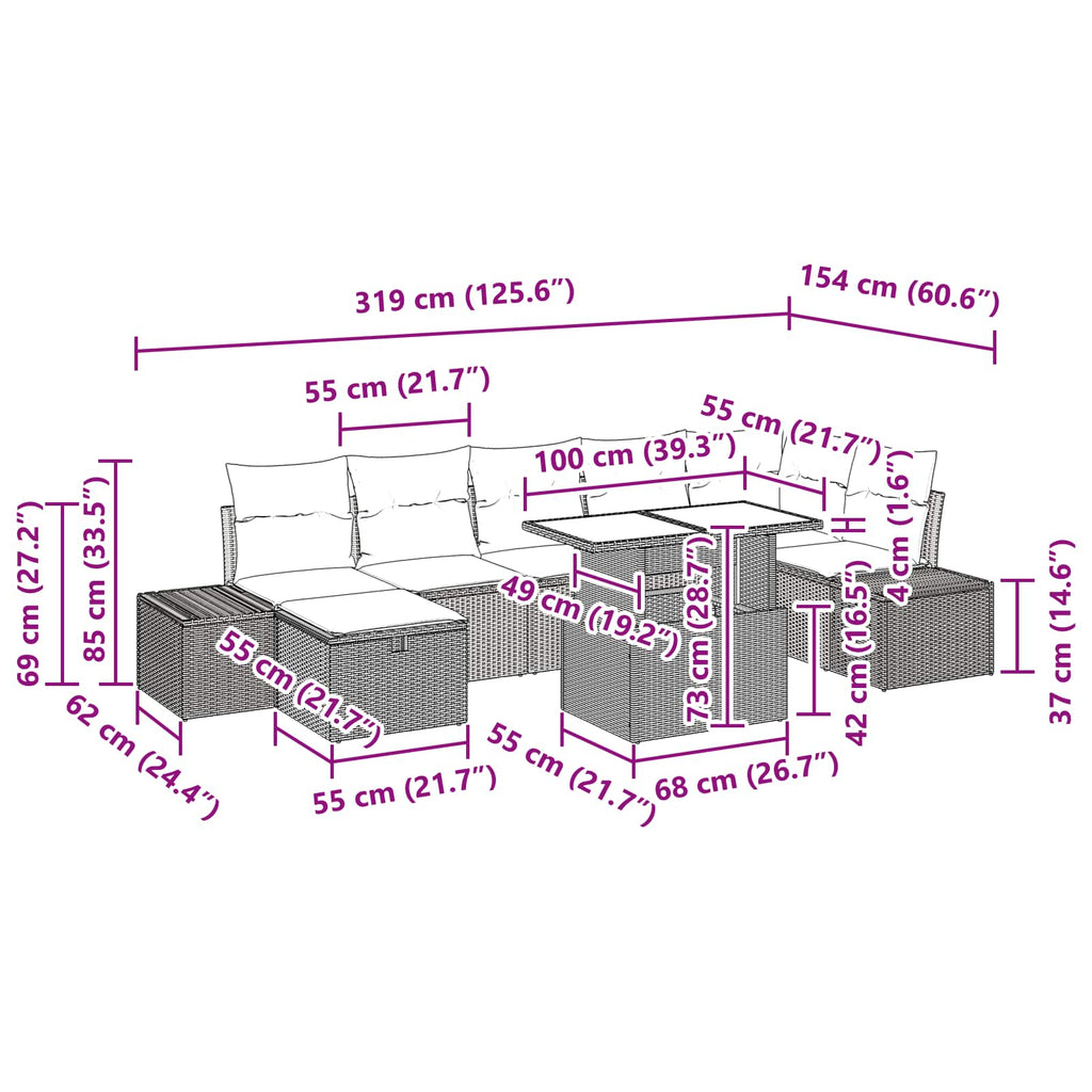 Conjunto de sofá de jardín con cojín 8 pcs ratán sintético