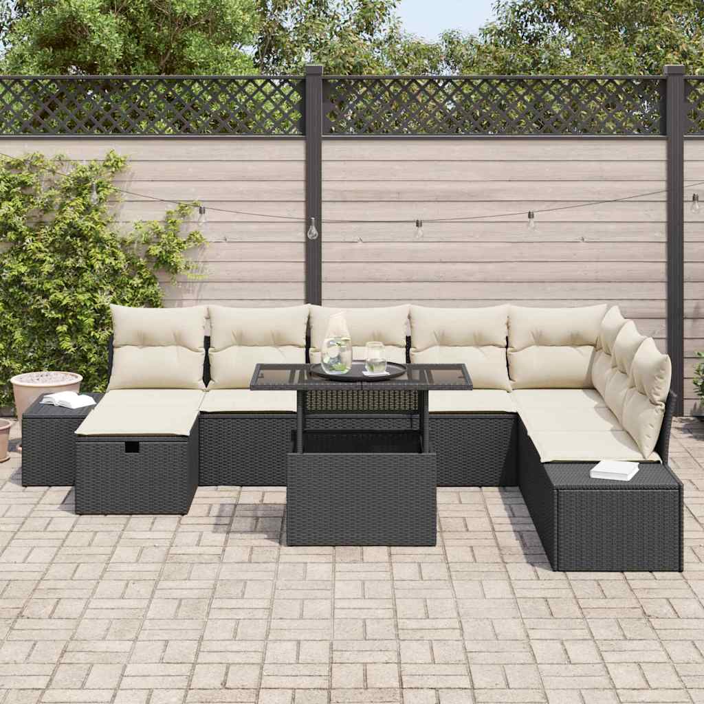 Conjunto de sofá de jardín 11 pcs Negro Poliratán