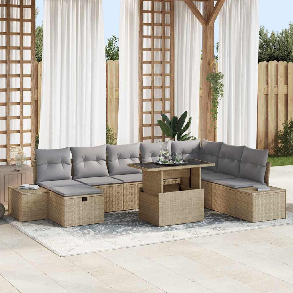Conjunto de sofá de jardín 11 pcs Beige Poliratán