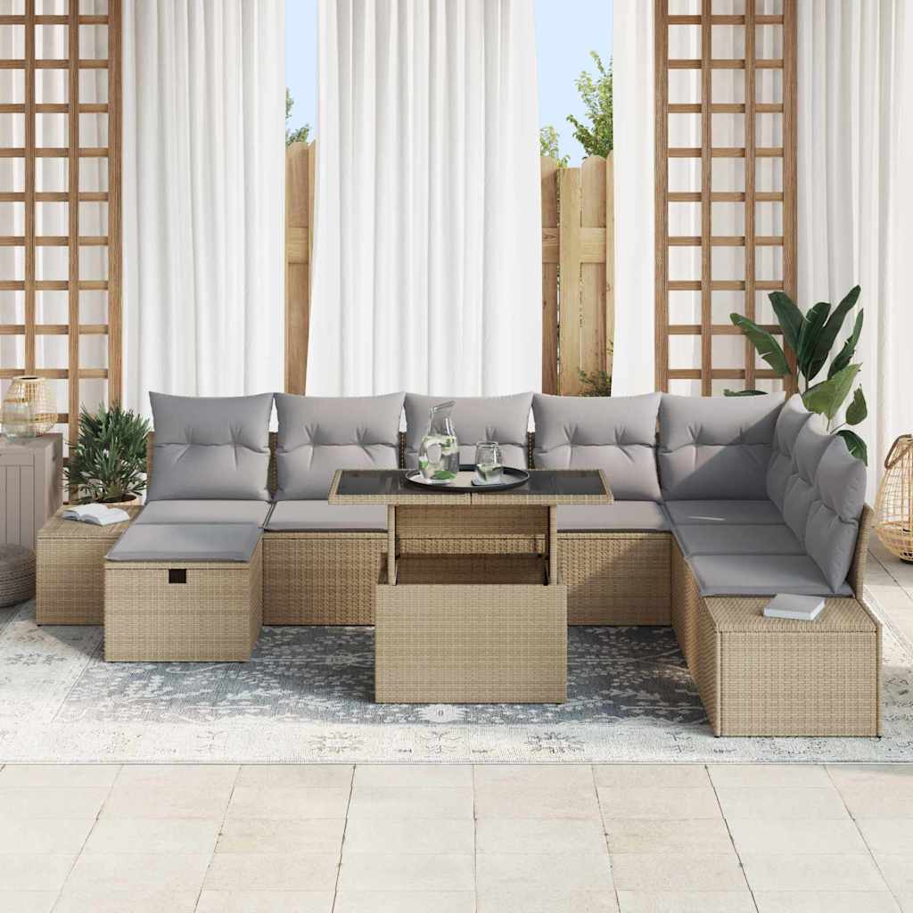 Conjunto de sofá de jardín 11 pcs Beige Poliratán