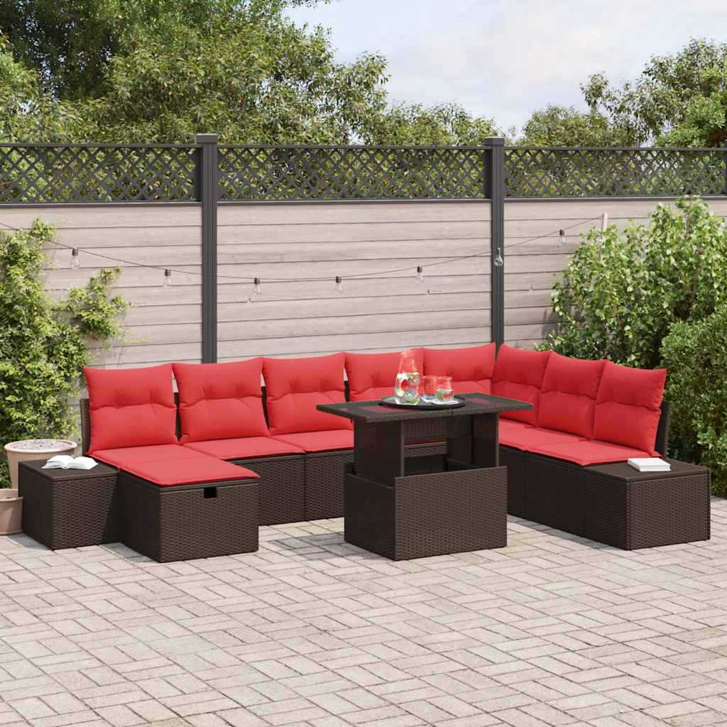 Conjunto de sofá de jardín con cojín 9 pcs Gris claro Poliratán