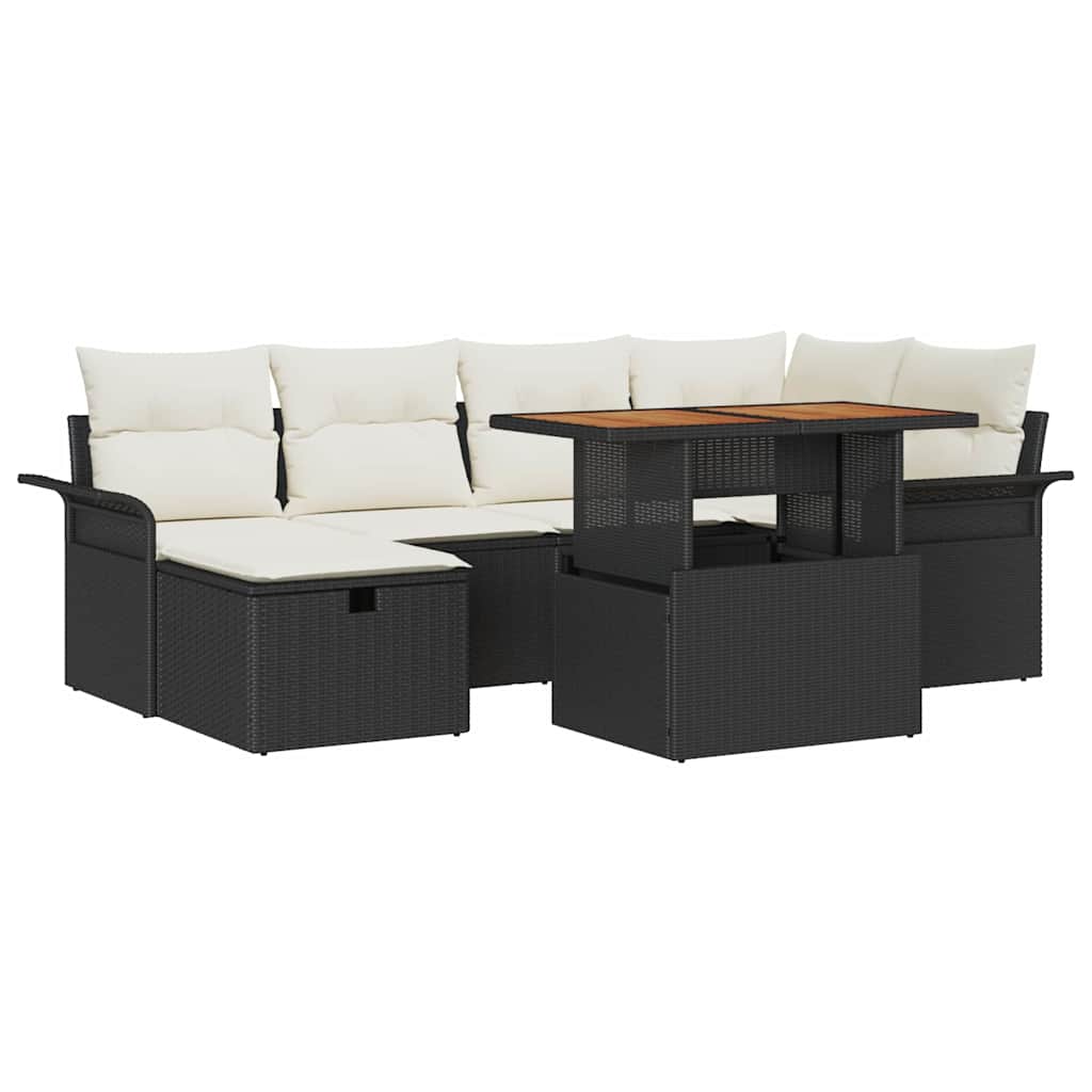 Conjunto de sofás de jardín 7 pcs Negro ratán sintético