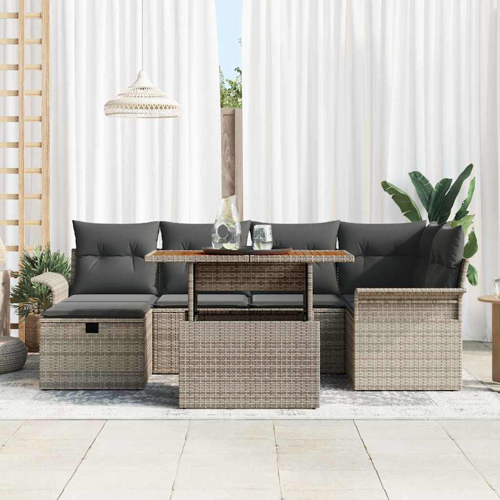 Conjunto de sofás de jardín 7 pcs Gris ratán sintético