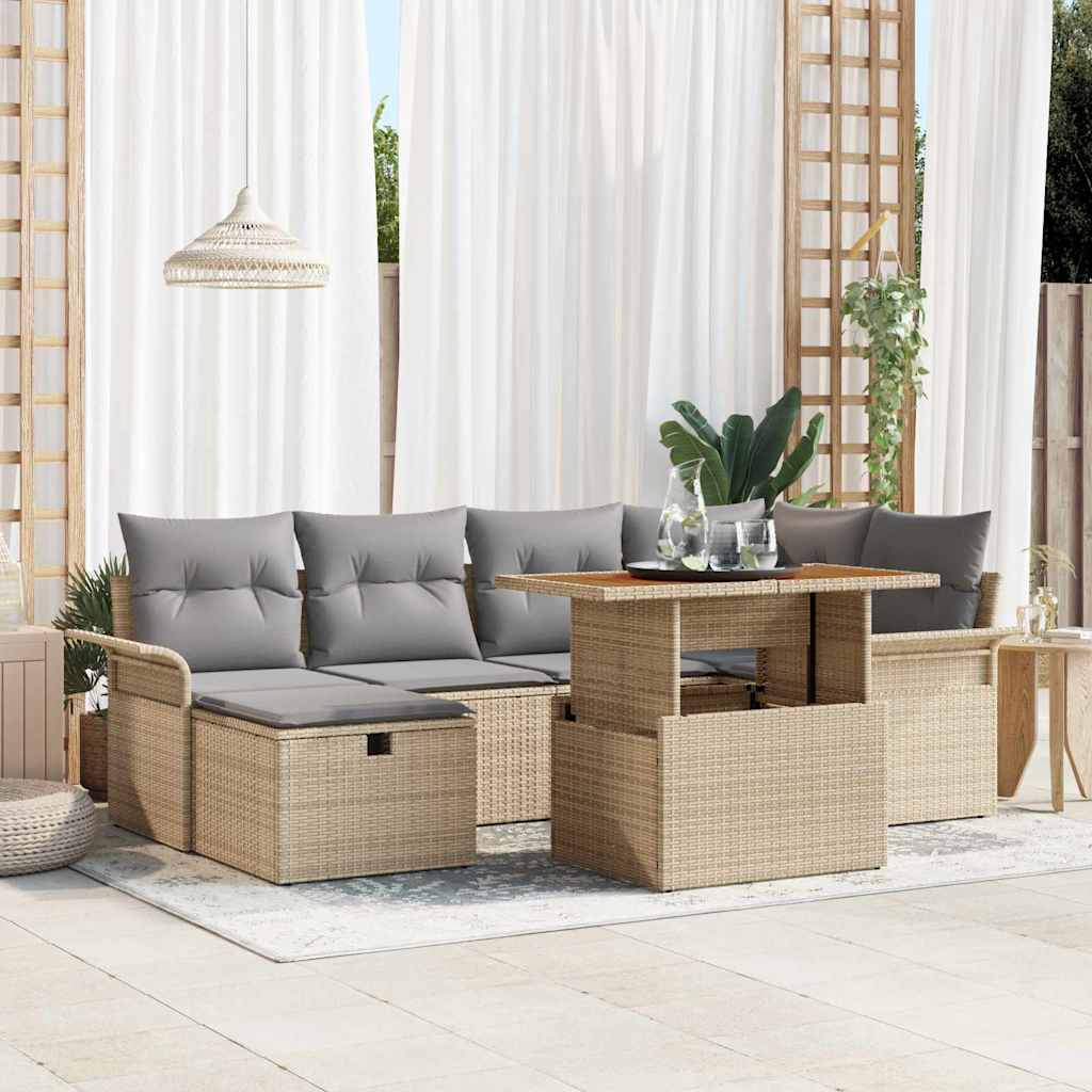 Conjunto de sofás de jardín 7 pcs Beige ratán sintético