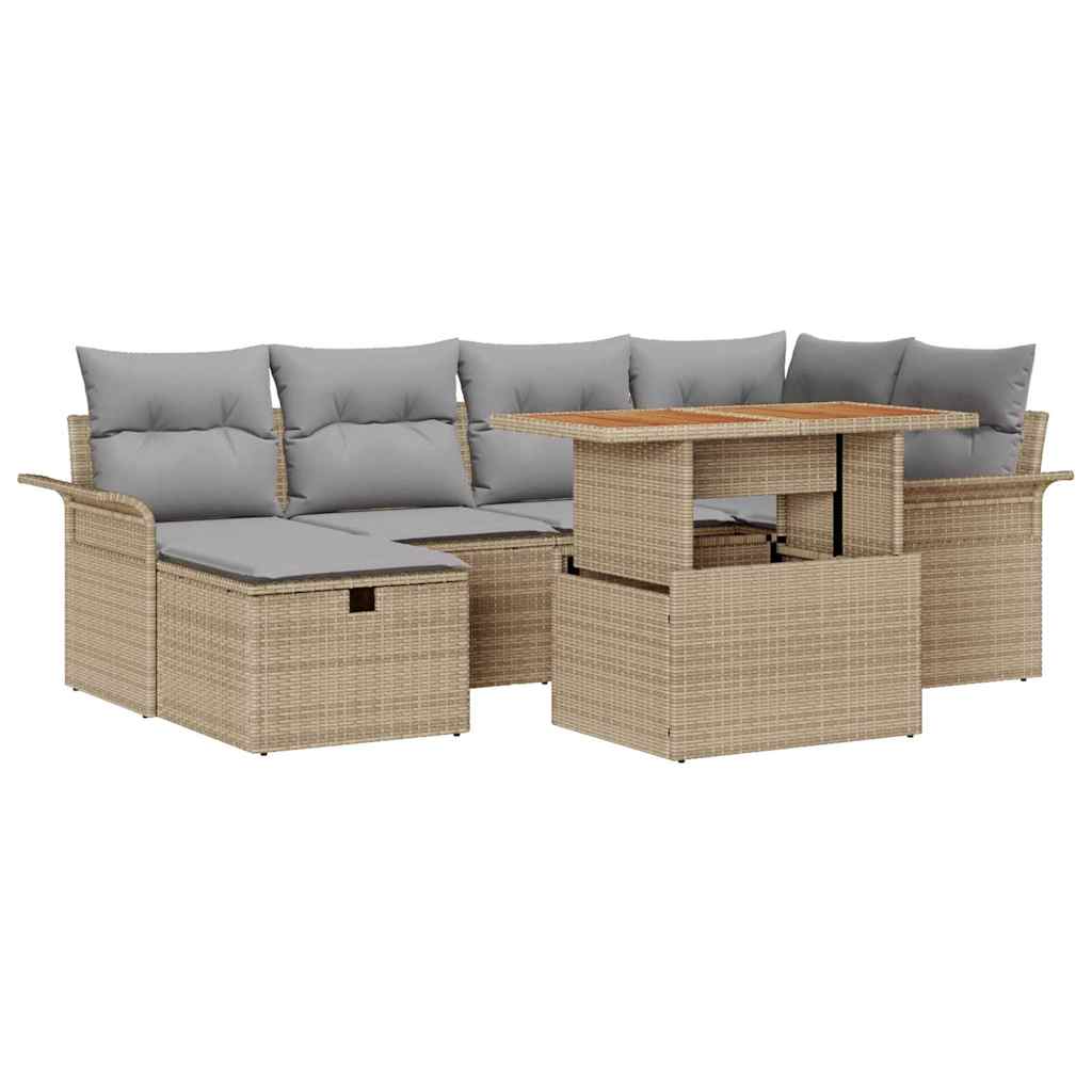 Conjunto de sofás de jardín 7 pcs Beige ratán sintético