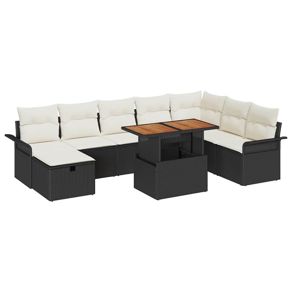 Conjunto de sofás de jardín 9 pcs Negro ratán sintético