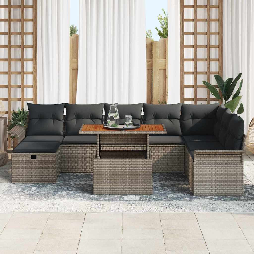 Conjunto de sofás de jardín 9 pcs Gris ratán sintético