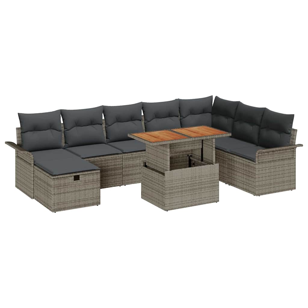 Conjunto de sofás de jardín 9 pcs Gris ratán sintético