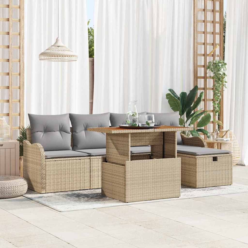 Conjunto de sofás de jardín 6 pcs Beige ratán sintético