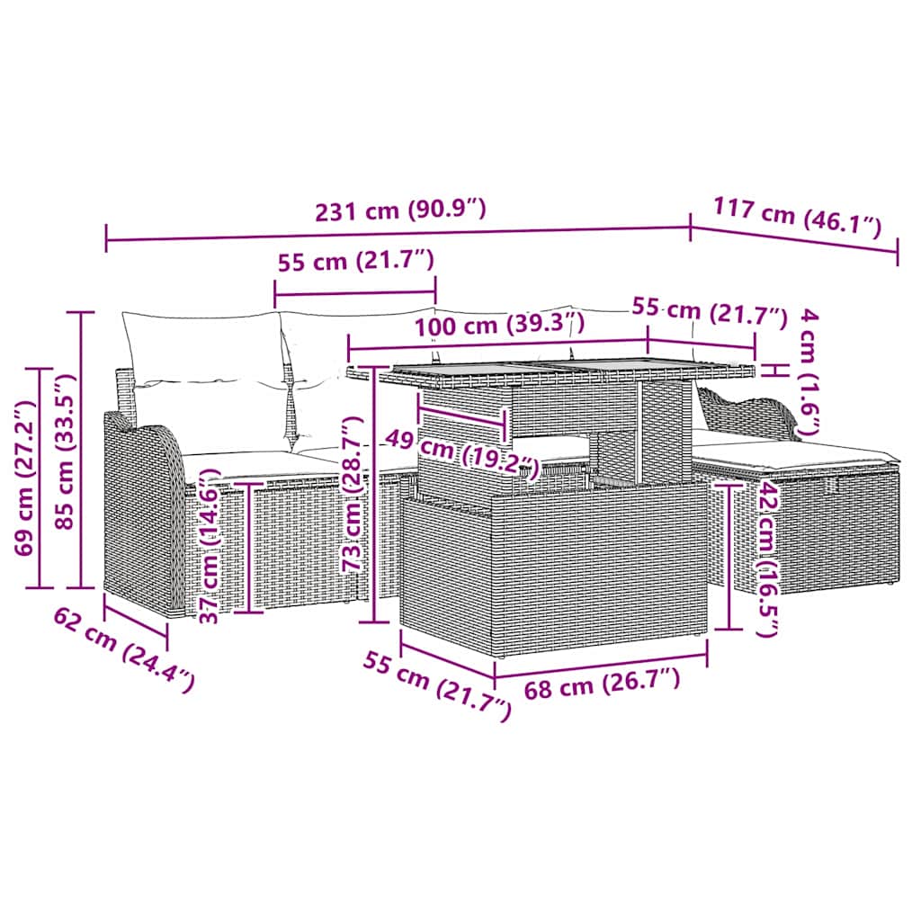 Conjunto de sofás de jardín 6 pcs Beige ratán sintético