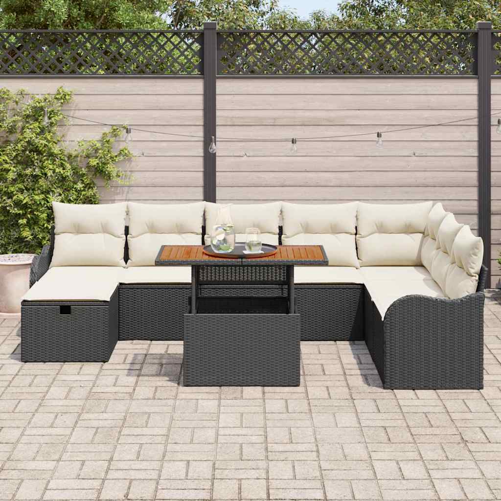 Conjunto de sofás de jardín 9 pcs Negro ratán sintético