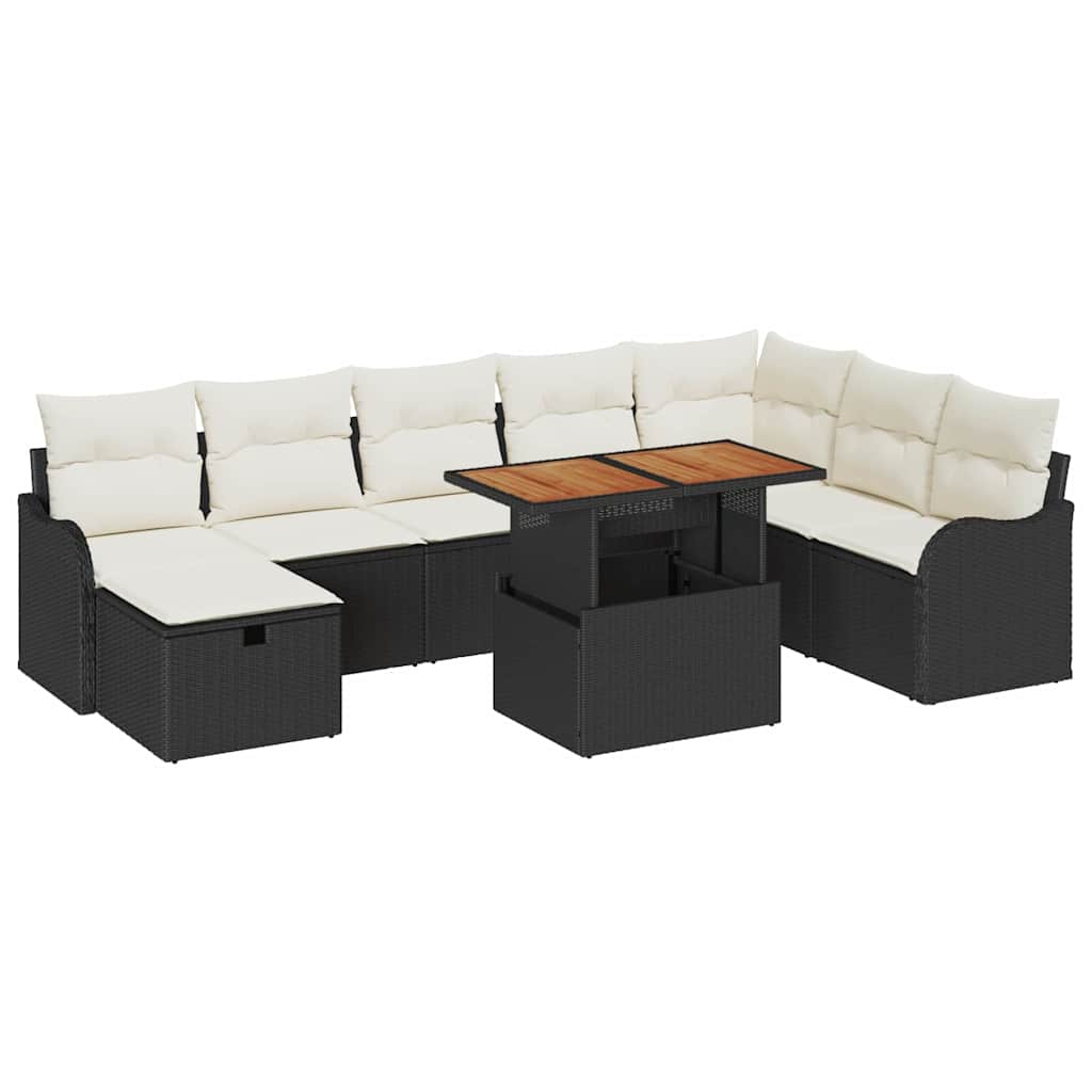 Conjunto de sofás de jardín 9 pcs Negro ratán sintético