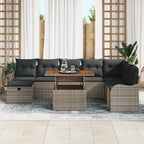 Conjunto de sofás de jardín 9 pcs Gris ratán sintético