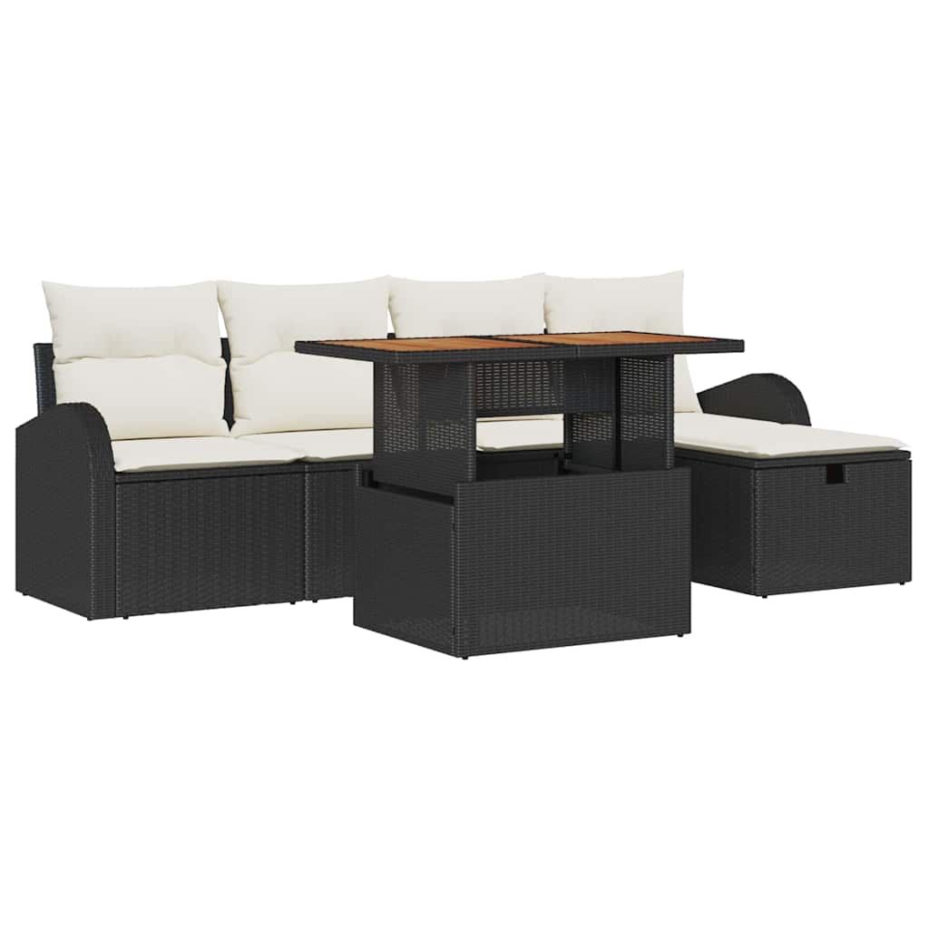 Conjunto de sofás de jardín 6 pcs Negro ratán sintético