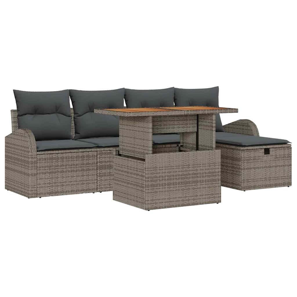 Conjunto de sofás de jardín 6 pcs Gris ratán sintético