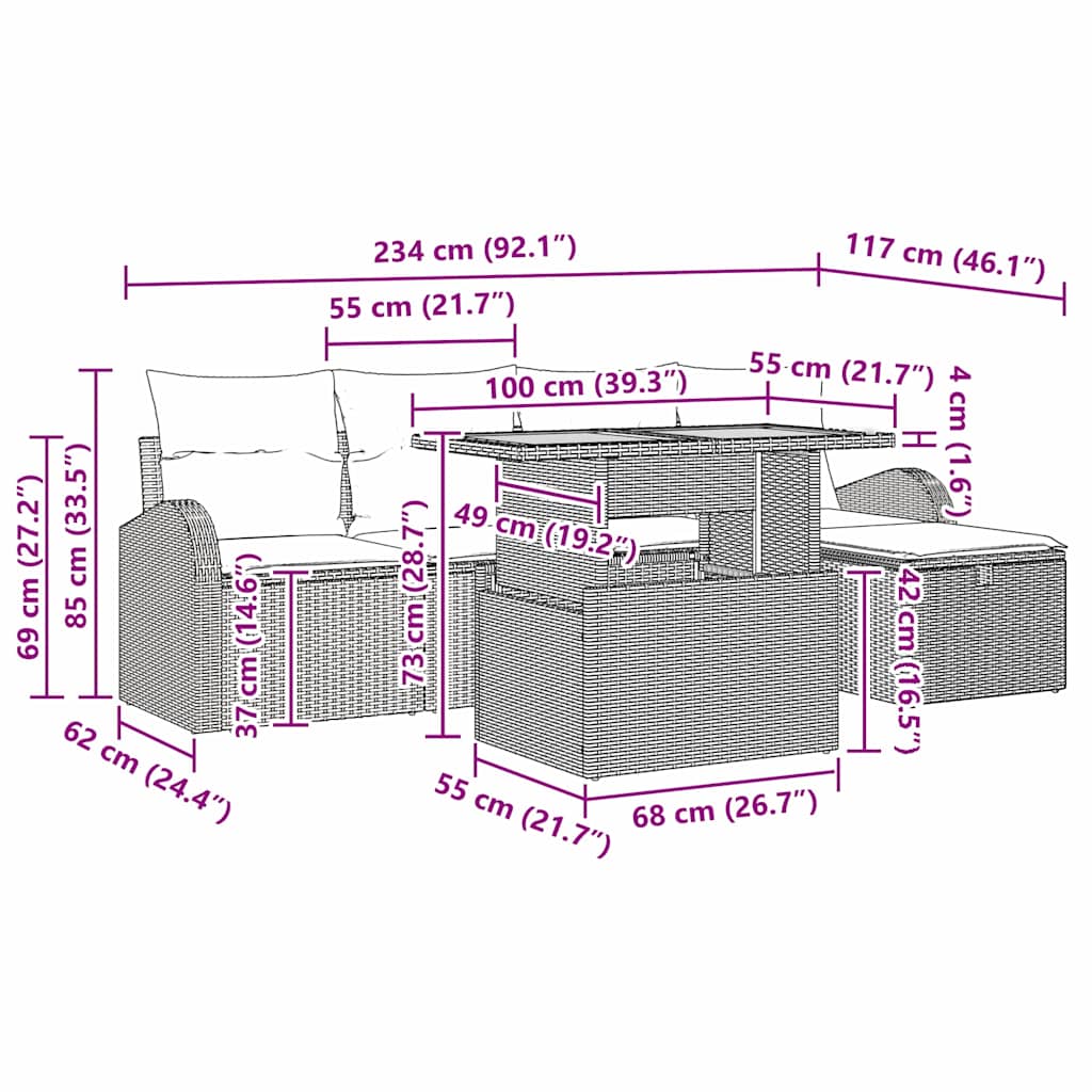 Conjunto de sofás de jardín 6 pcs Beige ratán sintético