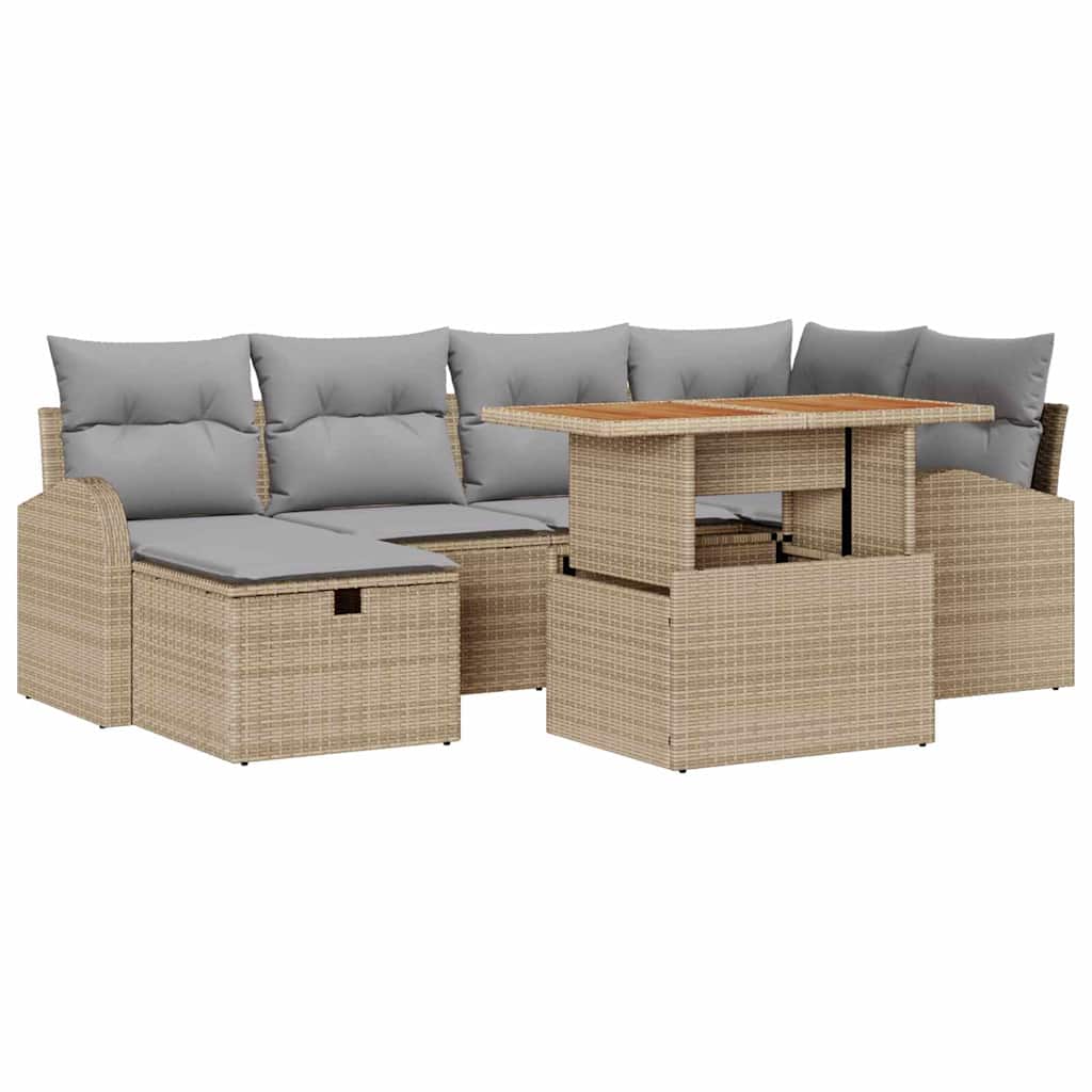 Conjunto de sofás de jardín 7 pcs Beige ratán sintético