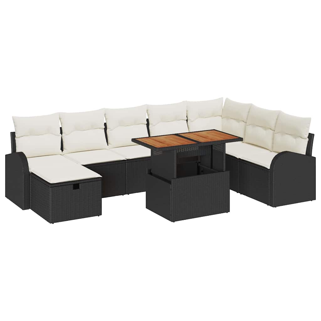 Conjunto de sofás de jardín 9 pcs Negro ratán sintético