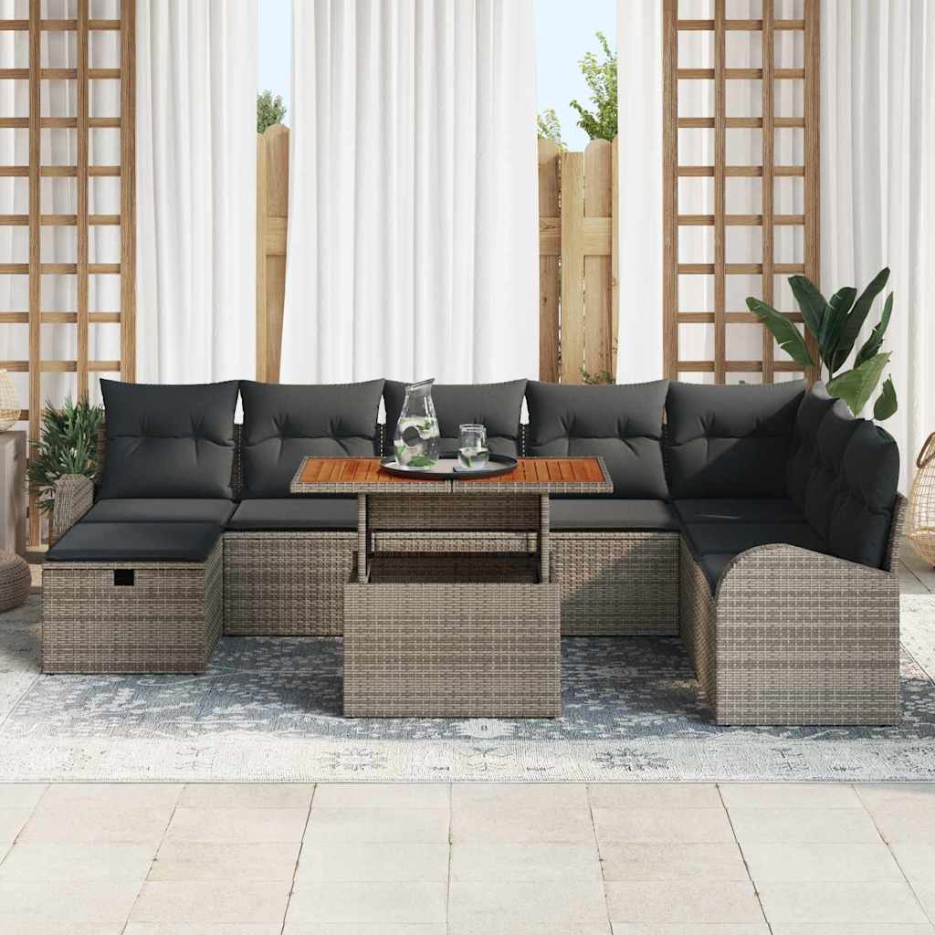 Conjunto de sofás de jardín 9 pcs Gris ratán sintético