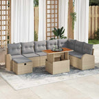 Conjunto de sofás de jardín 9 pcs Beige ratán sintético
