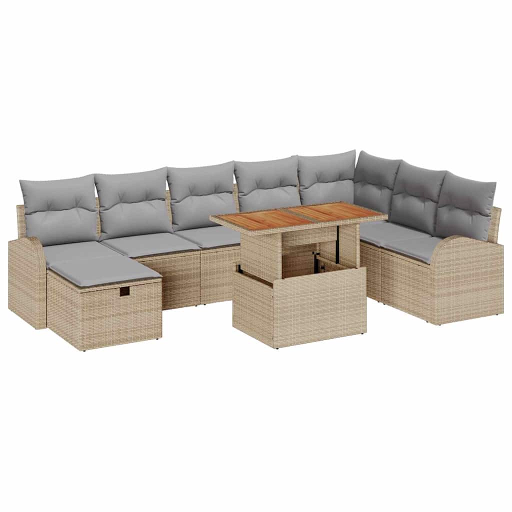 Conjunto de sofás de jardín 9 pcs Beige ratán sintético