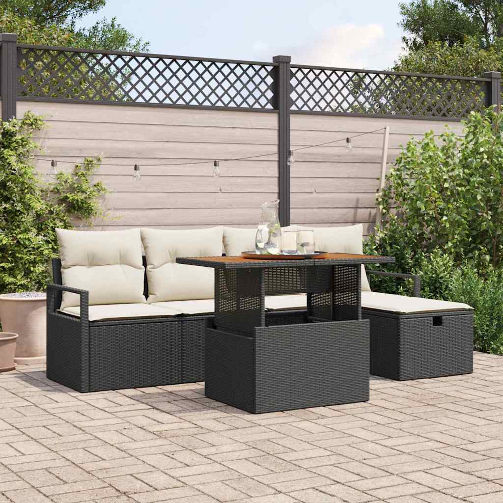 Conjunto de sofás de jardín 6 pcs Negro ratán sintético