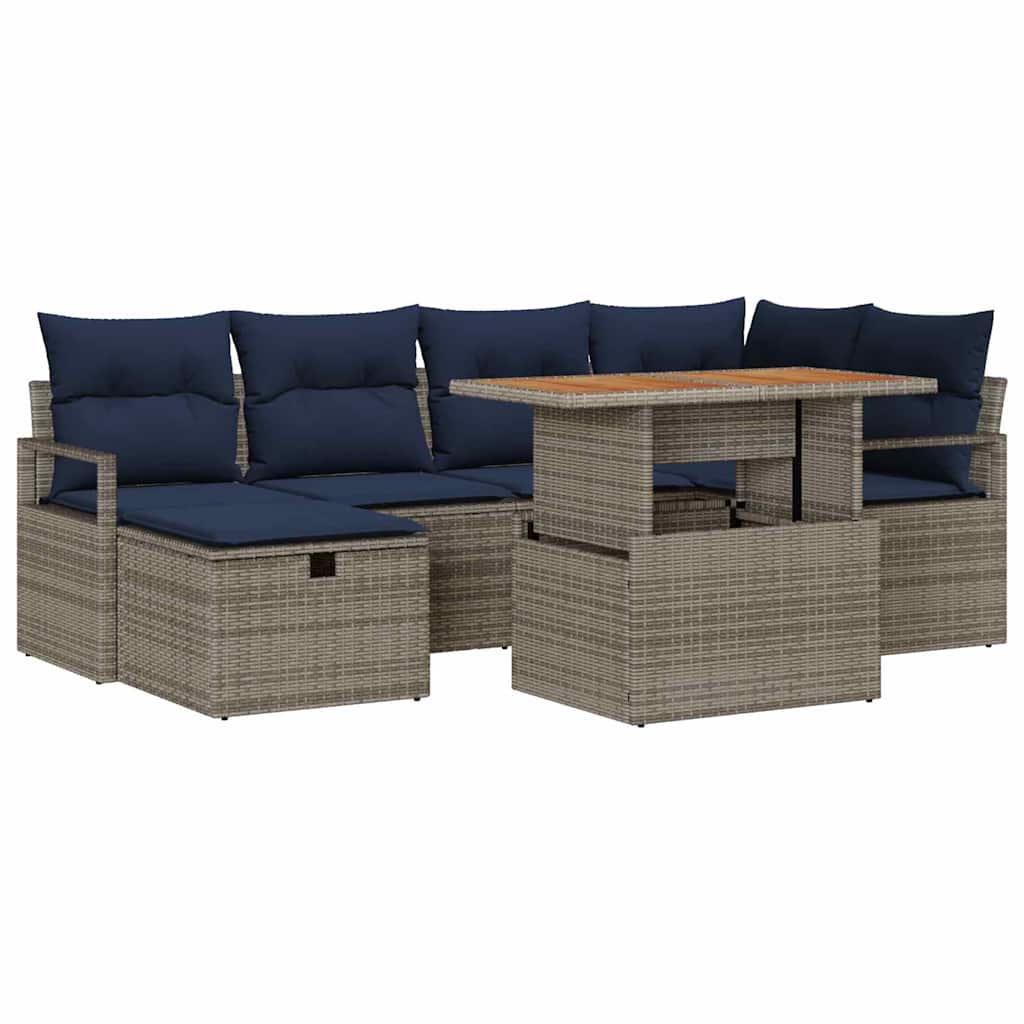 Conjunto de sofás de jardín 7 pcs Gris ratán sintético