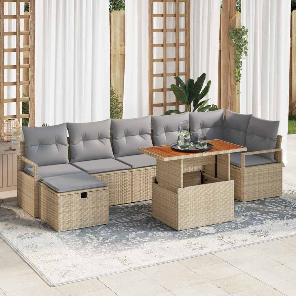 Conjunto de sofás de jardín 7 pcs Beige ratán sintético