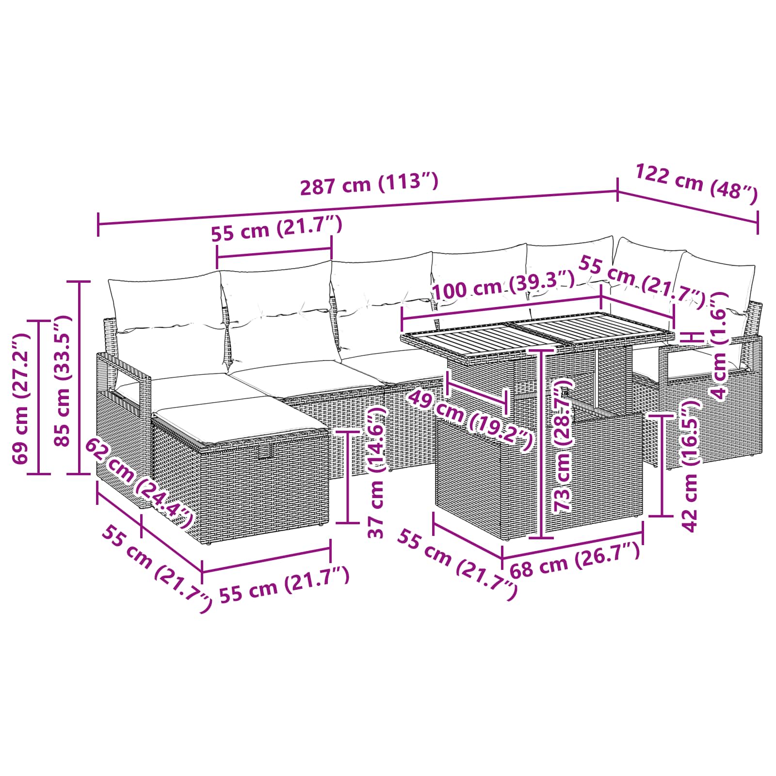 Conjunto de sofás de jardín 8 pcs Gris ratán sintético