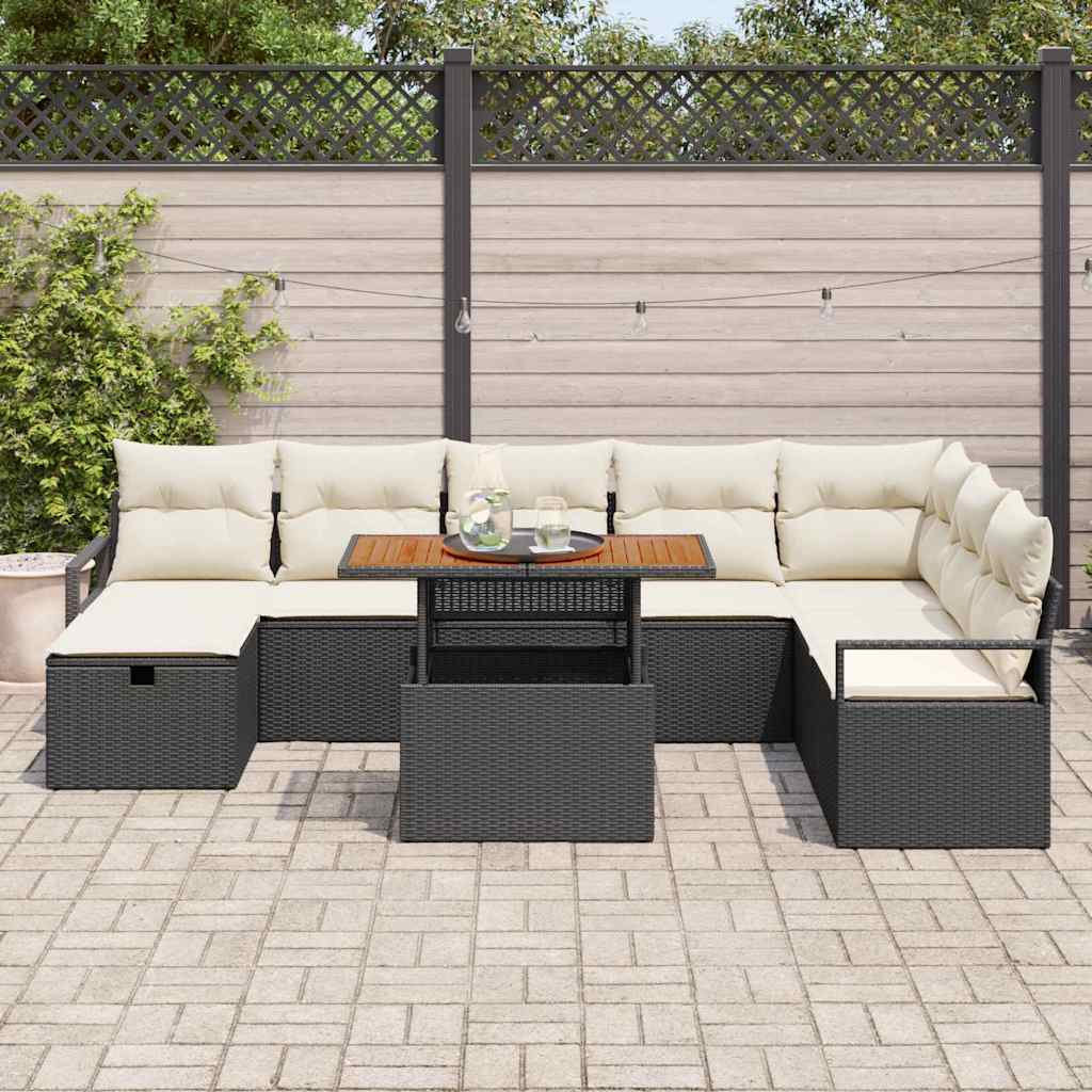 Conjunto de sofás de jardín 9 pcs Negro ratán sintético