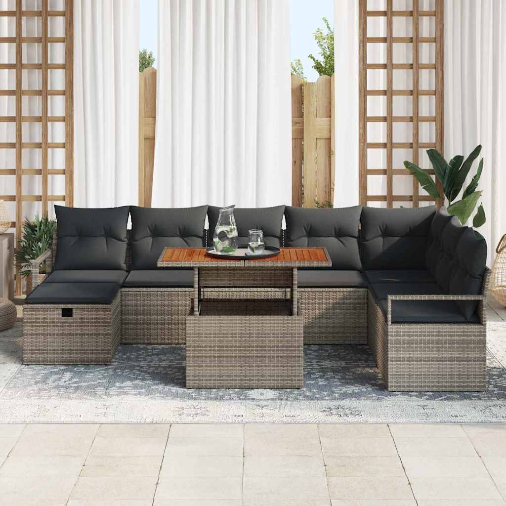 Conjunto de sofás de jardín 9 pcs Gris ratán sintético