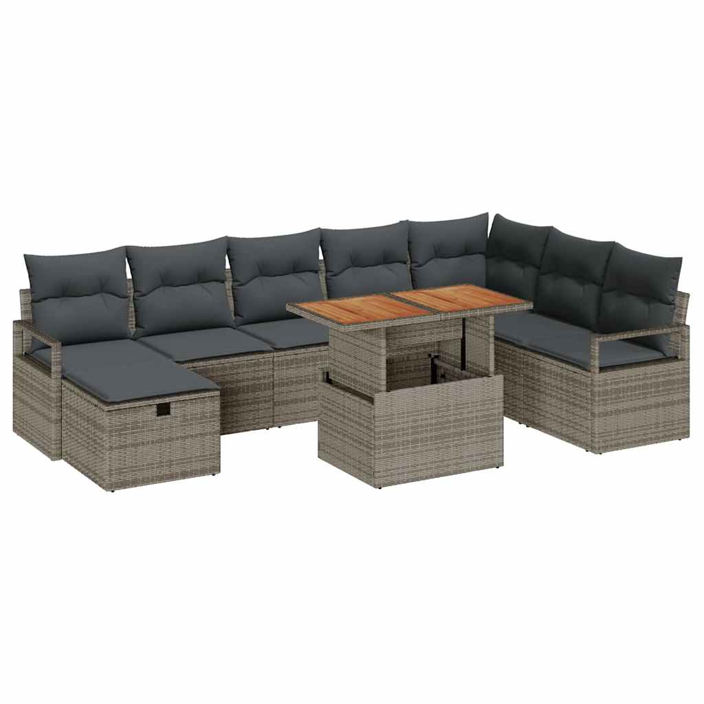 Conjunto de sofás de jardín 9 pcs Gris ratán sintético