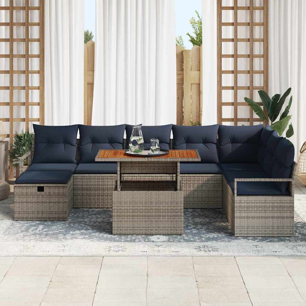 Conjunto de sofás de jardín 9 pcs Gris ratán sintético