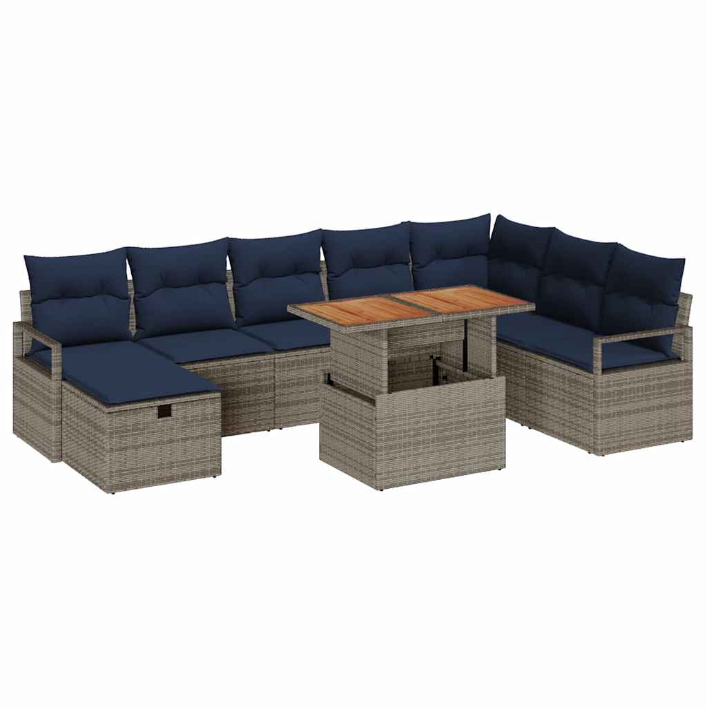 Conjunto de sofás de jardín 9 pcs Gris ratán sintético