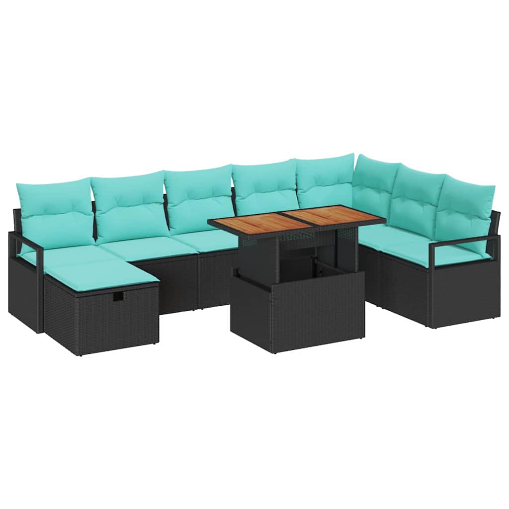 Conjunto de sofás de jardín 9 pcs Negro ratán sintético