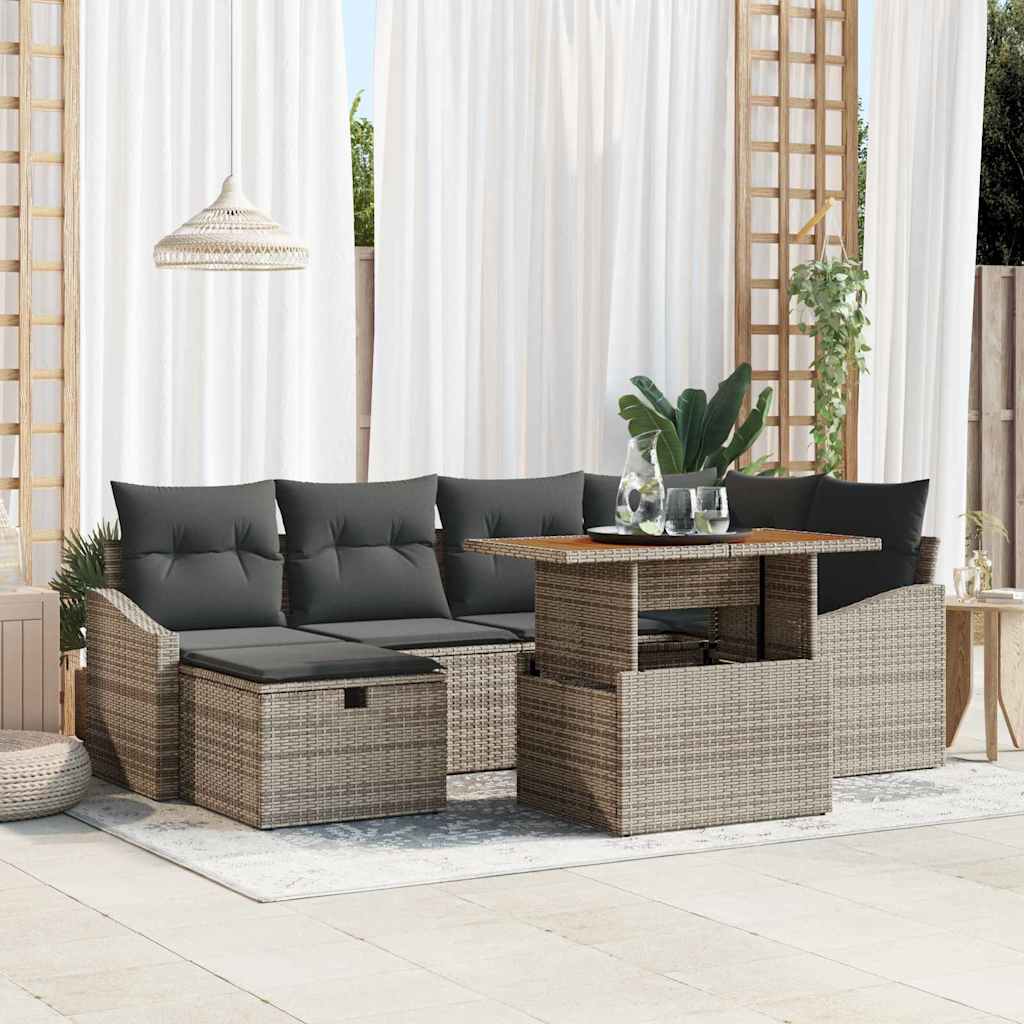 Conjunto de sofás de jardim 7 peças em vime sintético bege