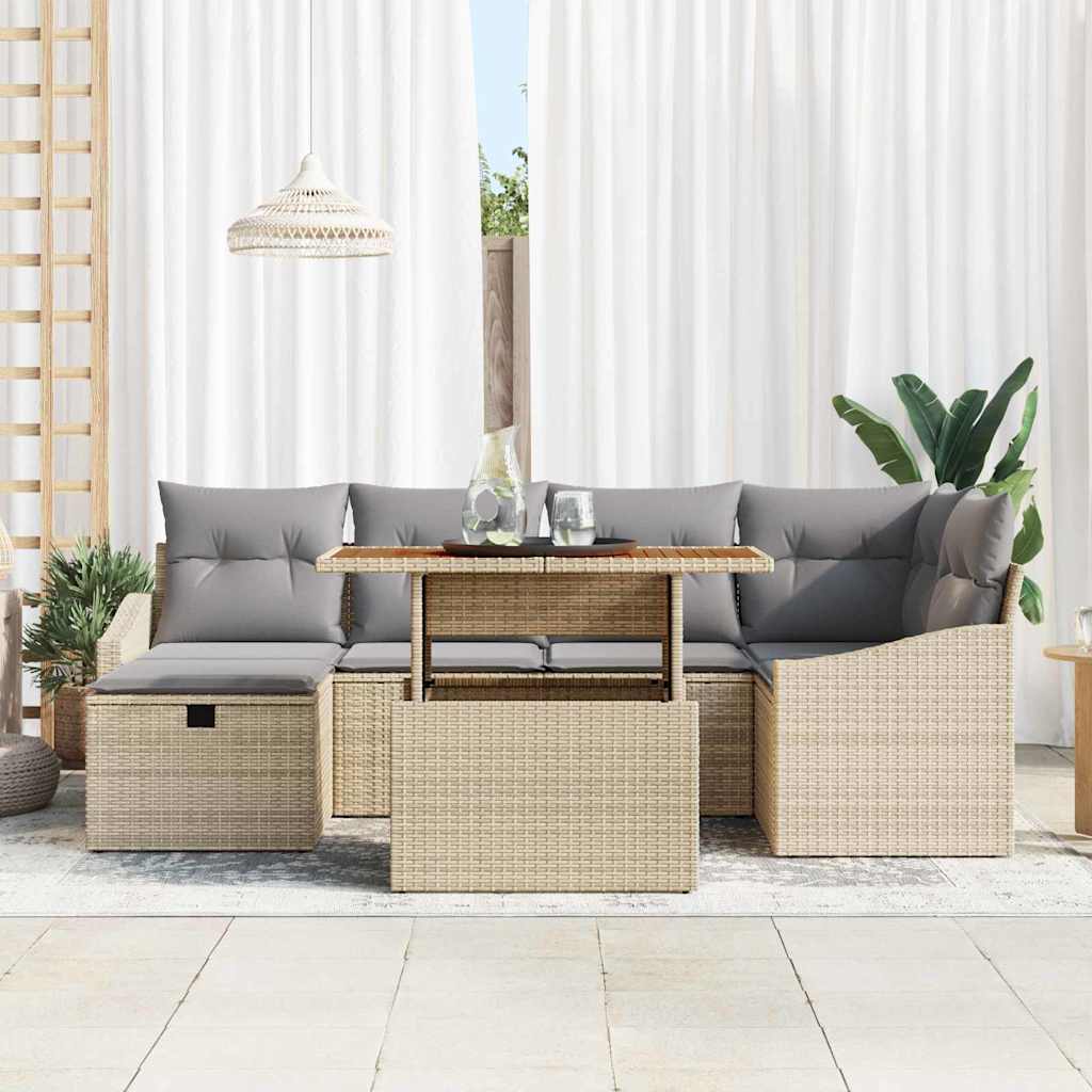 Conjunto de sofás de jardín 7 pcs Beige ratán sintético