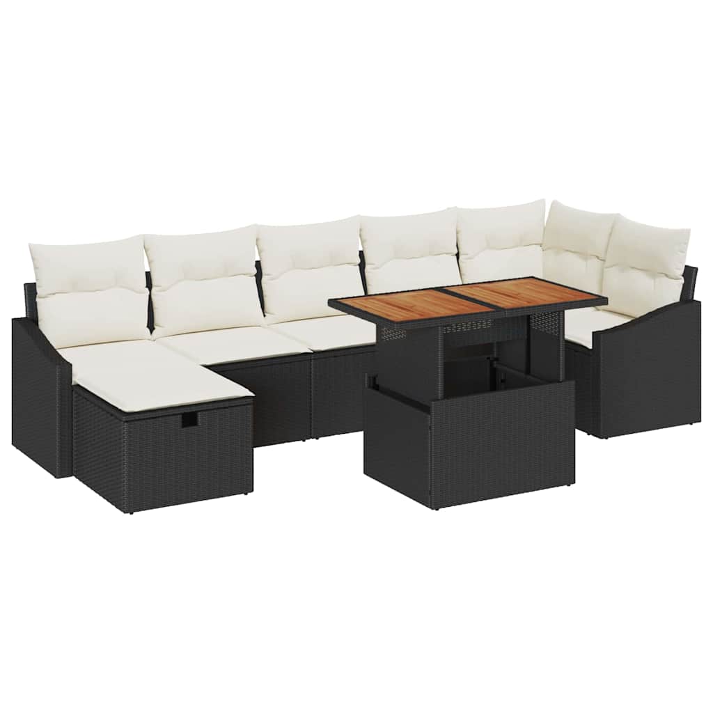 Conjunto de sofás de jardín 8 pcs Negro ratán sintético