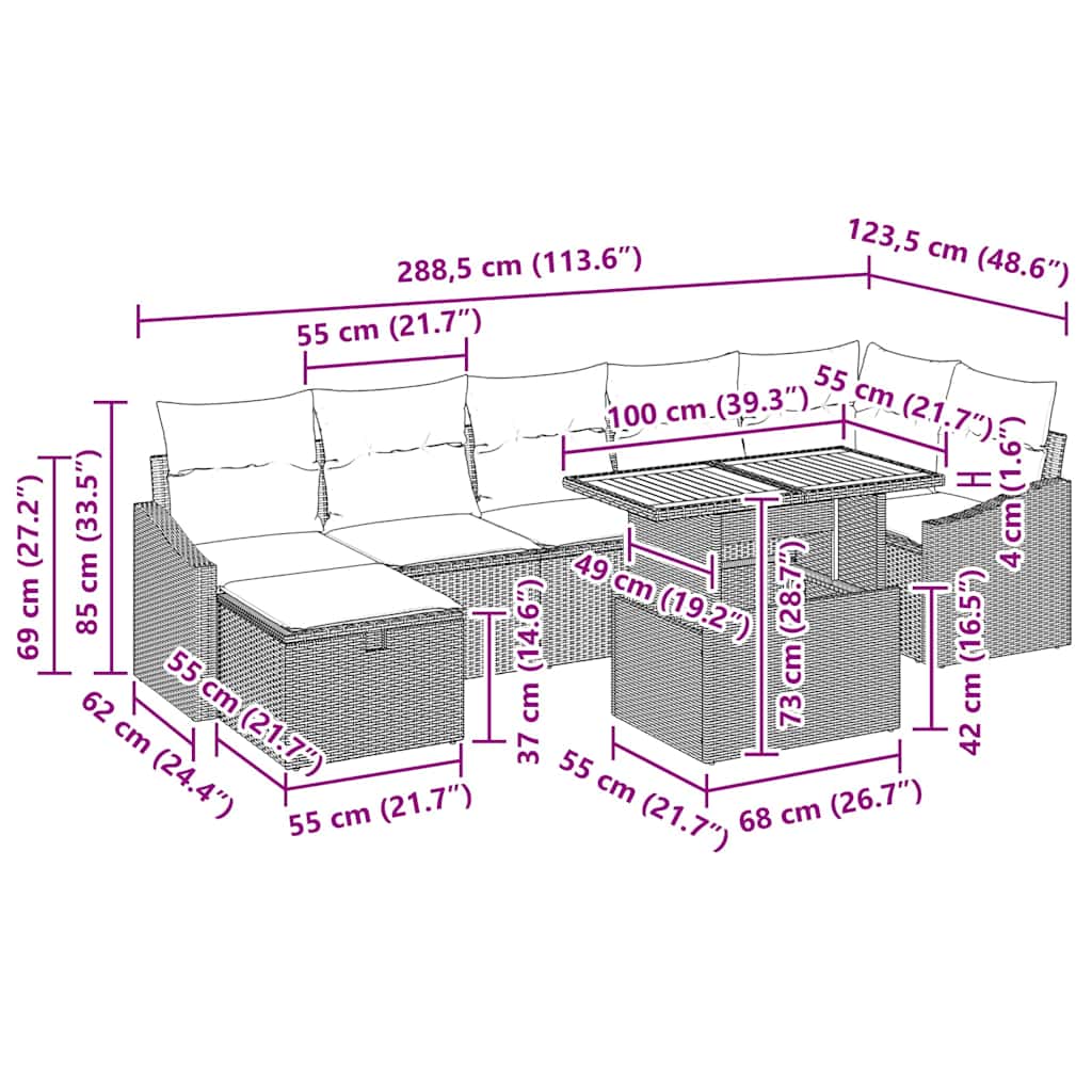 Conjunto de sofás de jardín 8 pcs Negro ratán sintético